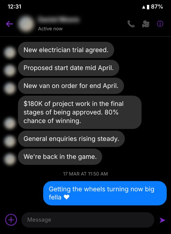 Text message from a Keystone client