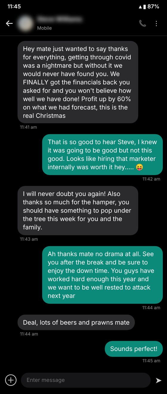 Text message from a Keystone client
