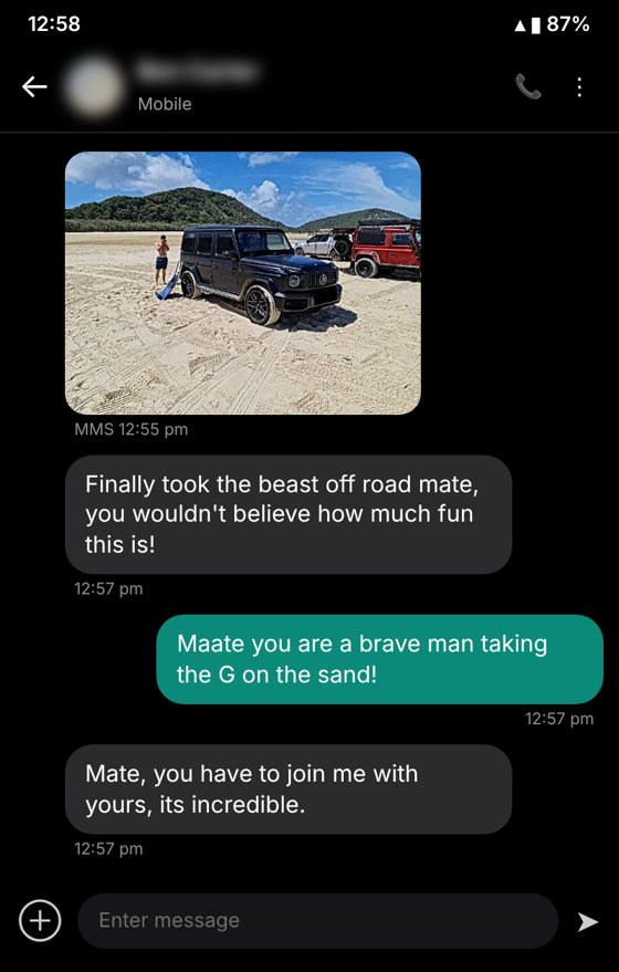 Text message from a Keystone client