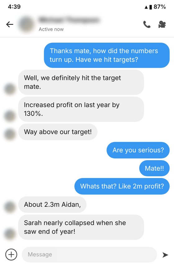 Text message from a Keystone client