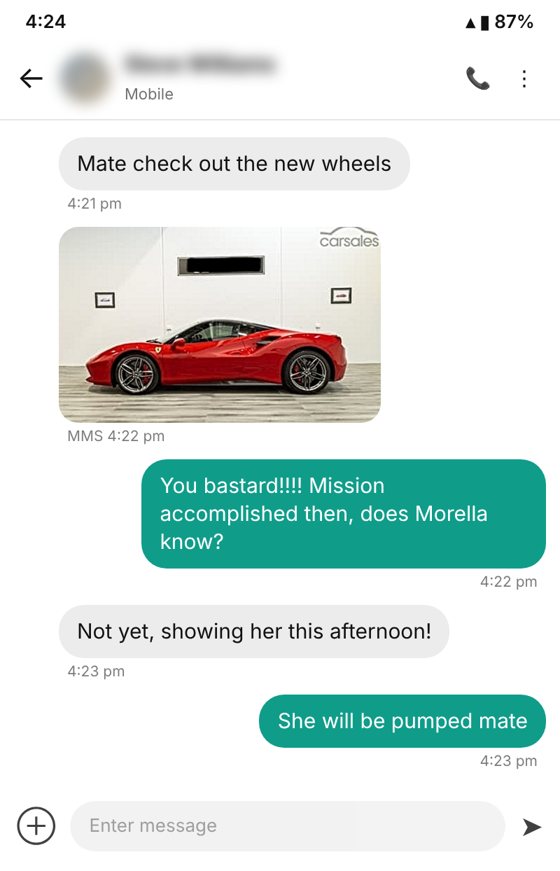 Text message from a Keystone client